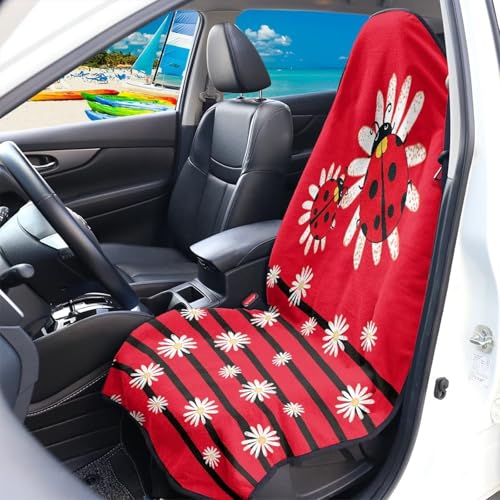 Image of Ladybug Waterproof Sweating Car Seat Cover for Post Gym Workout Universal Front Seat Cover Easy to Install Universal Size Fit for Most Cars SUVs Trucks Vans