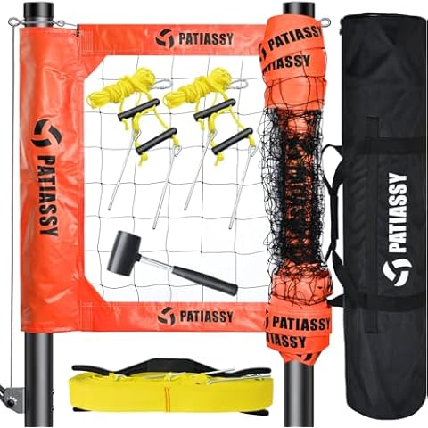 Patiassy Professional Volleyball Net for Backyard with Adjustable Aluminum Poles and Steel Wire Rope Heavy Duty Outdoor Portable Volleyball Set with Anti-Sag Winch System and 2 Inch Boundary Line Cover