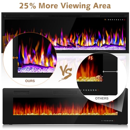 Image of 50'' Smart WiFi Electric Fireplace with Remote, Recessed & Wall Mounted