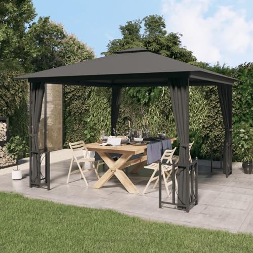 Festnight Pavillon mit Seitenwänden 3x3 m Pergola mit Festem Dach Gartenpavillon Überdachung...