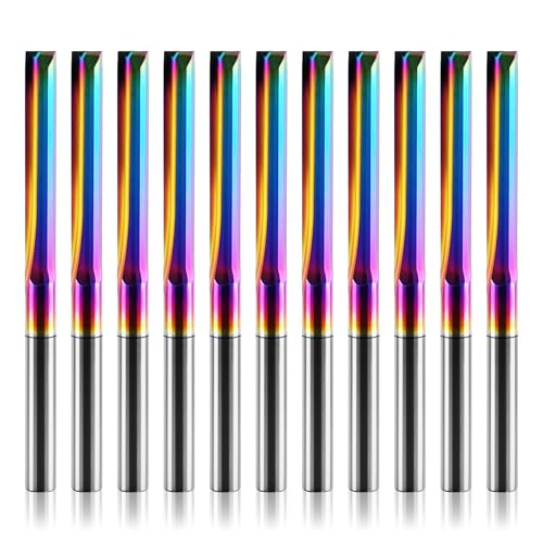 BFVV 10 Pcs CNC Straight Router Bits 1/8 inch Shank 2-Flute Carbide Straight Milling Cutter with DLC Coating 22mm CEL/45mm OAL CNC Milling Cutting for MDF PVC Acrylic Chipboard & Woodworking