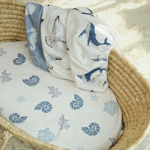 Image of Gllquen Baby Bassinet Sheets 4 Pack, Breathable Cozy Fitted Mattress Sheet | 32 inchx16 inch Soft Baby Sheets for Boys Girls, Compatible with Halo, Snoo, Uppababy, Universal fitted,Baby Gift,