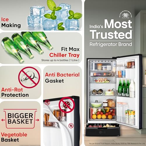 Image of LG 185 L, 2 Star, Direct Cool Single Door Refrigerator (GLD1925XOEF, Ebony Florance, Base stand with Drawer)
