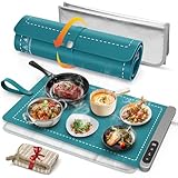 FYY 食品用温暖化マット 耐熱パッド付き カウンタートップのひび割れ防止 食事を暖かく保ちます 迅速かつ全面暖房 6段階温度設定 6時間タイマー ロール可能なポータブルフードウォーマーマット ダークグリーン