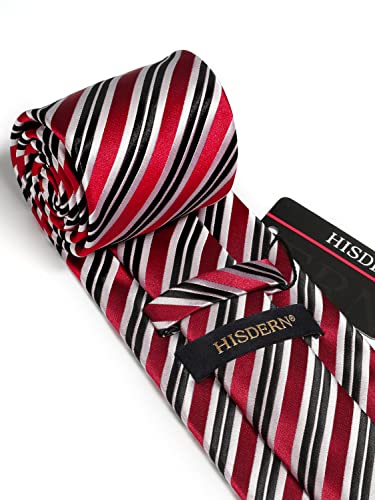 Image of HISDERN Mens Tie Striped Ties and Handkerchief Set Business Formal Woven Pocket Square Wedding College Stripe Necktie