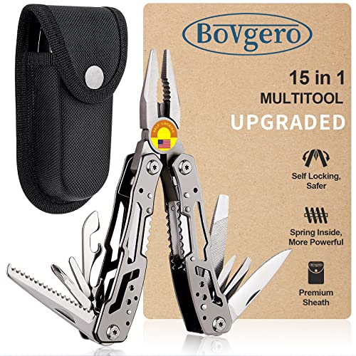 Bovgero Self Locking Multitool Pliers 15-In-1 With Nylon Sheath, Handmade Multi Tool Plier, Spring Inside Multitools, Multi-Tool, Birthday Father's Day Gift For Men Him Husband Boyfriend Handyman #TOP2