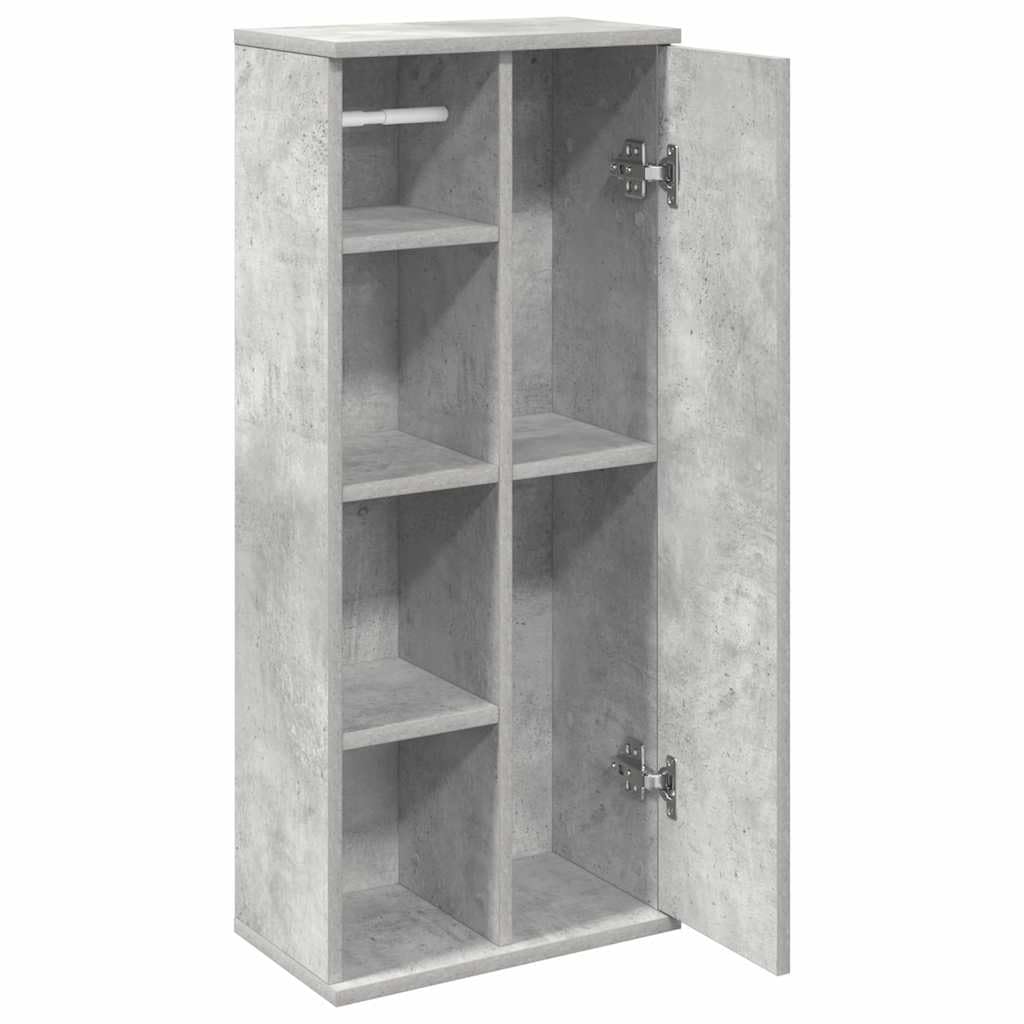 Mueble de baño gris cemento 39 x 22 x 90 cm con portarrollos | Tablero de partículas resistente a la humedad, capacidad de 60 kg, puerta reversible, fácil limpieza