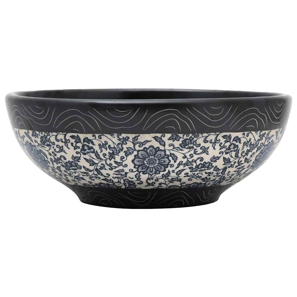vidaXL Countertop Basin, Bathroom Sink for Above Counter, Wash Basin for Lavatory Cloakroom Office, Vessel Sink, Black and Blue Round Ceramic