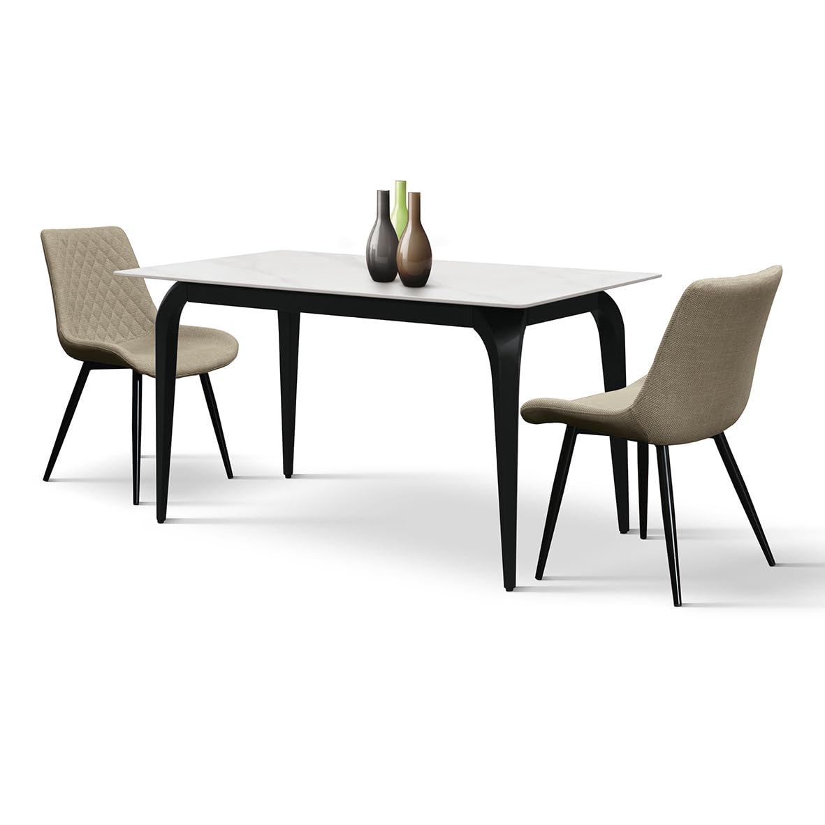 PAZZO DESIGN Tavolo Fisso Evelin, Piano Ceramica Bianco, Gambe in Metallo Nere, Cucina, Salotto, Ceramica, 140 x 80 x h76 cm - id_2299