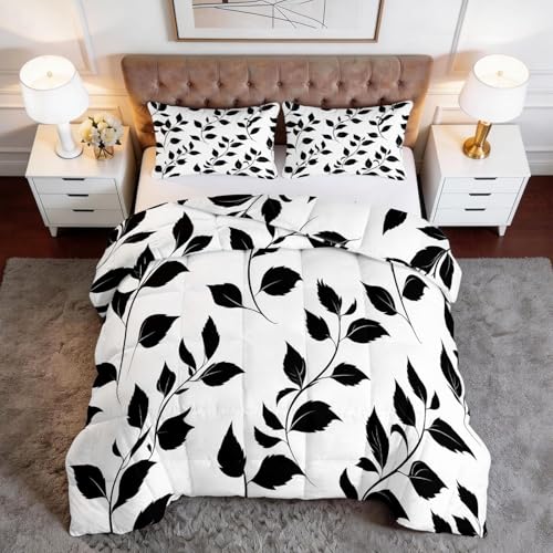 Genérico Edredon Cama 135 Ramas y Hojas Edredón Nordico Adulto sin Funda Reversible Negro Estampado Suave Ligero Transpirable Duvet 220x220 cm Incluye 2 Fundas de Almohada 50x75 cm YUe1876