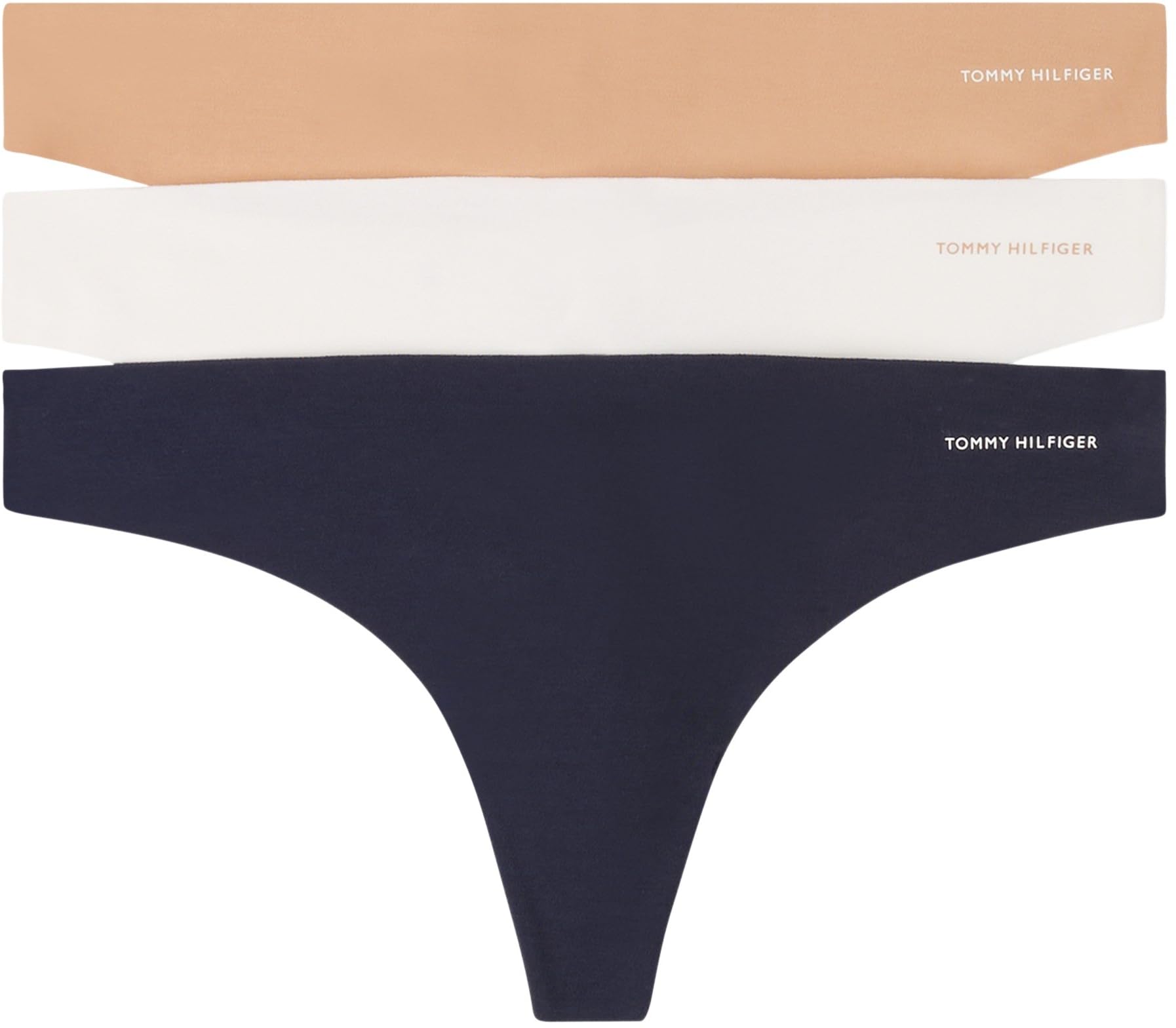 Tommy Hilfiger Women's 3 Pack Seamless Thongs, Multicolor (Ivory/Misty Blush/Navy), XL