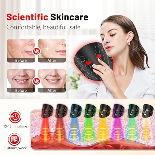 Red Light Therapy Mask for Face, 8-1 Colors Light Facial Skin Care Mask, Red Light Therapy Mask At Home, 660nm&850nm Infrared Light Therapy Device Mask With Timer Remote Control, Relife, Active - Image 3