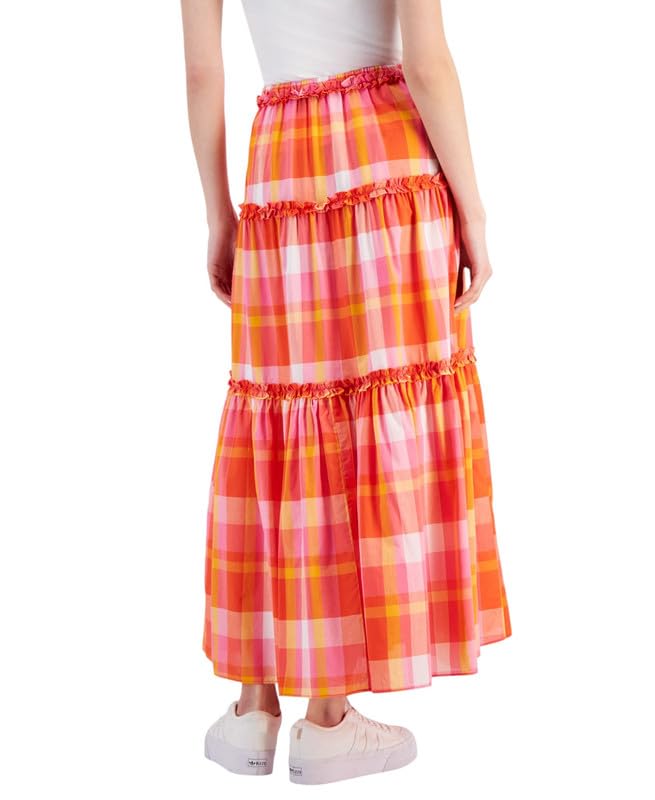 Nautica Jeans Women's Cotton Plaid-Print Ruffle-Trim Maxi Skirt (Sangria Sunset Multi, Medium)2