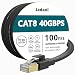 Jadaol Cat 7 Ethernet Cable 100 ft SSTP Shielded Flat, Durable High Speed Internet LAN Computer Patch Cord, Faster Than Cat5e/cat6, Solid Rj45 Cat7 Network Wire for Router, Modem, Xbox, PS, TV- Black