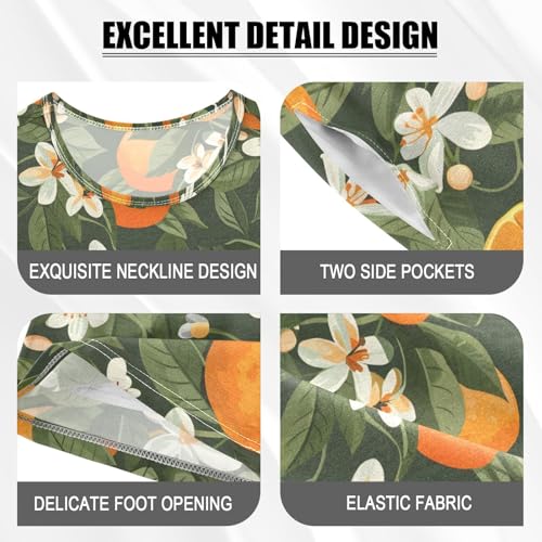 ALAZA Orange Flower Blossom Leaf Pajamas Short Sleeve 2 Piece Sleepwear Top and Bottom Pajama Set Unisex4