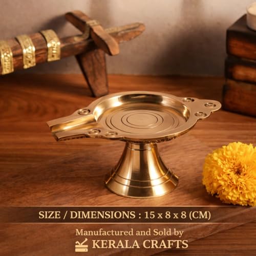 Image of Kerala Crafts Pure Brass Abhishek Patra Tray Plate with PurnaPatra Stand-Mandir Chowki Table Stool for GOD Idols|Somasutra Peetam Tirumanjanam for Diwali Home Temple Pooja (Size (CM) :15 x 8 x 8)