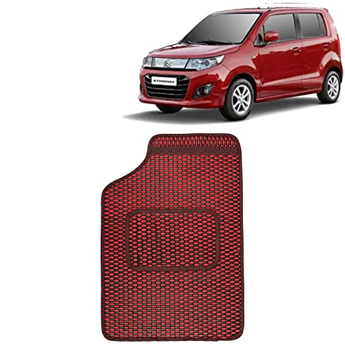Image of Kingsway Dotted Design Car Floor Foot Mats Universal Fit for Maruti Suzuki Wagon R Stingray, Model Year : 2014-2018, Water and Dustproof, Color Red, Set of 5 Pieces
