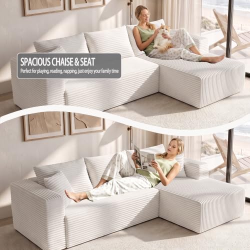 Image of 93 inch Boneless Couch, Modular Sectional Sofa for Living Roo, Beige