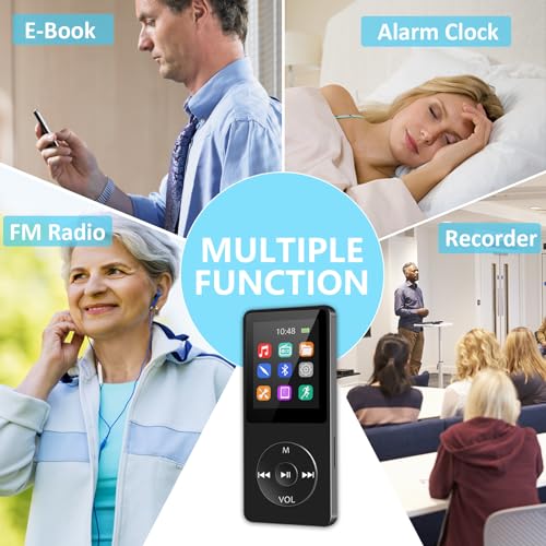 64GB MP3 Player with Bluetooth, Portable HiFi Lossless MP3 Music Players with Speaker, All-in-one Media Player with Video/FM Raido/Recorder/Alarm Clock, Up to 128GB Extension, Supports Random Playback