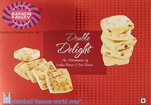 Image of Karachi Bakery Cashew Biscuits, 400g + Karachi Bakery Double Delight Fruit Biscuit with Cashew, 400g
