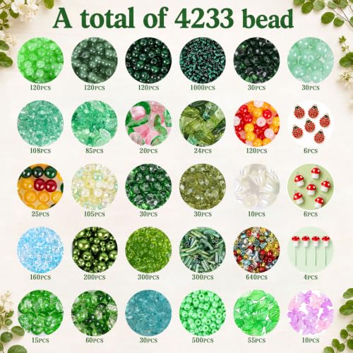 Image of 4248 Pcs Beaded Plant Kit, Green Beads for Beaded Plants with LED Lights