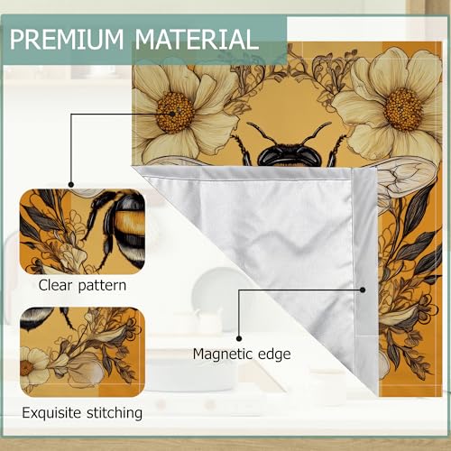 Image of Bee Dishwasher Covers for The Front Magnetic,Yellow Flower Refrigerator Magnets Decoration,Reusable Dishwasher Cover Panel for Home Kitchen Decor 23x26 Inch