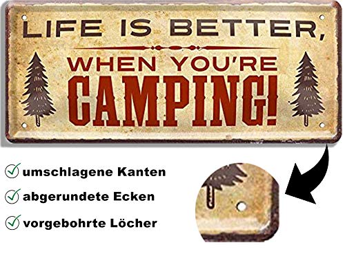 Targa Metallica Decorativa Da Campeggio 28x12 Cm - Life Is Better When You're Camping! - Per Camper, Roulotte, Garage, Giardino - 3