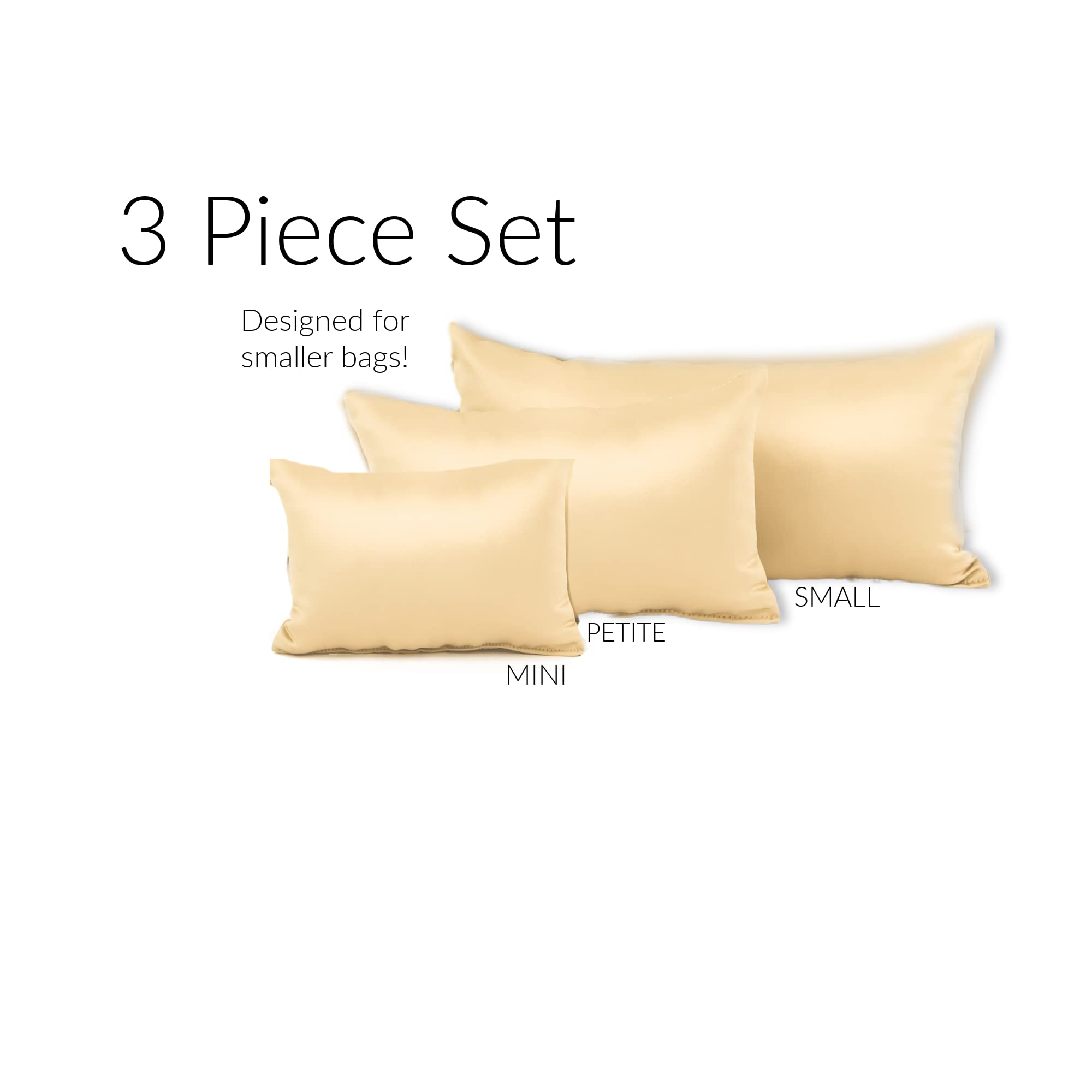 Purse Insert Pillows Set - Custom Cushioned Handbag Fillers by Fabrinique - Set of Shaper Inserts Made to Maintain Small to Large Purses - Prevents Creases and Damage (Gold, XXS-S, 3PC Set)