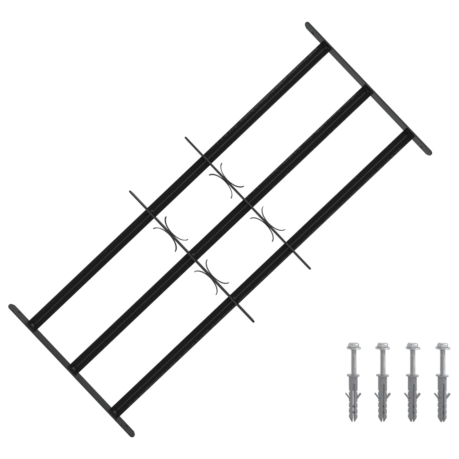 Juego de 3 barreras de seguridad para ventanas de acero galvanizado, color negro, ancho ajustable de 63 a 114 cm, montaje horizontal, protección antirrobo, para ventanas, tragaluces