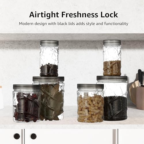 Image of Amazon Brand - Solimo 18-Piece Airtight Food Storage Container Set | Stackable BPA-Free Plastic Jars with Black Caps (280ml, 500ml, 1000ml) for Kitchen Organizer