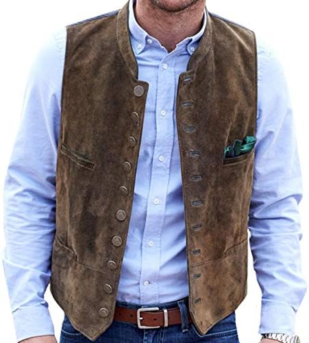 Lilis Men's Suede Leather Suit Vest Casual Western Jacket Waistcoat, Brown, Large-X-Large (VT20122102BN)