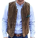 Lilis Men's Suede Leather Suit Vest Casual Western Jacket Waistcoat, Brown, Large-X-Large (VT2012210