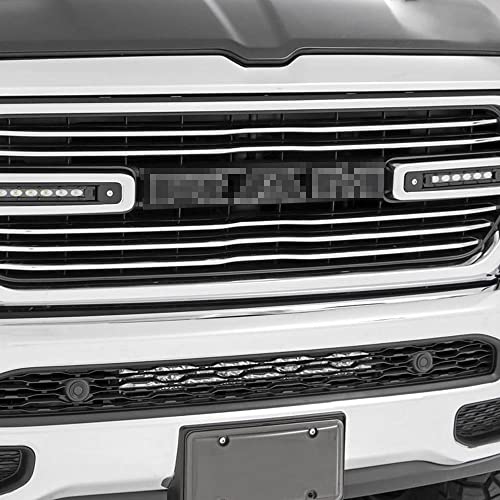 Image of IPG Compatible with 2019-2021 1500 (Tradesman, Bighorn, Laramie, Limited, Rebel) Grille Overlay Stickers Do it Yourself Stickers Set Personalize Your Vehicle (Black Glitter)