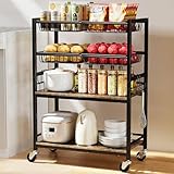 Kssiaz Carrello Portaoggetti da Cucina, Carrello Snack a 4 Ripiani con Ruote, Cestino per Frutta e Verdura, Organizzatore con 4 Cestelli in Rete Rimovibili per Cucina, Bagno, Soggiorno, Ufficio, Nero