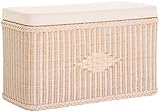 Rattanfarbe Vintage Weiss korb.outlet Sitztruhe aus Rattan/Truhenbank/Wäschetruhe mit gepolsterten Sitz/in der Farbe Vintage Weiss