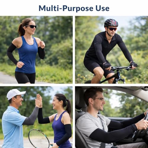 Image of PULGOS Grey Arm Sleeves for Men & Women (Pack of 2) | UV Sun Protection Cooling Sleeves | Breathable Sports Arm Sleeves for Cycling, Running, Driving & Outdoor Use