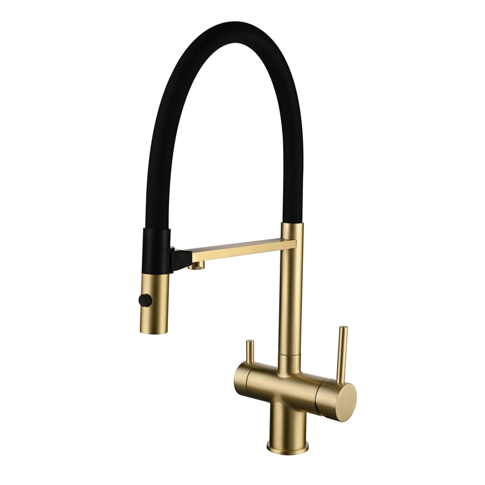 ZYCHSJXA Kitchen Bath Taps3 Way Tap with Pull Out Spray Rotary 3 in 1 Faucet Brass-Brushed Gold