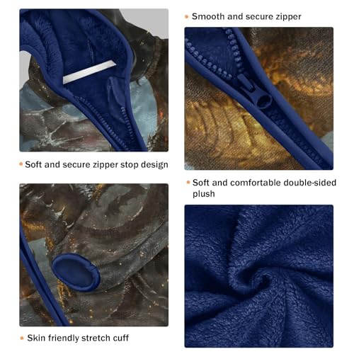 Fierce Dragon Breathes Fire Sky Toddler Fleece Jacket Girl Boys Hooded Fleece Jacket Coat Warm Outwear Zip-up 3-10T3