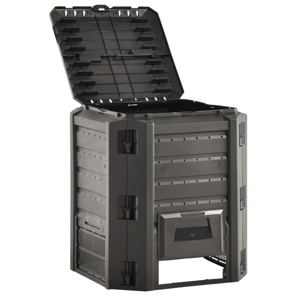 Compostador de jardín de 380 litros, color negro, 380 L, para residuos de jardín y cocina, contenedor de compostaje L, color negro