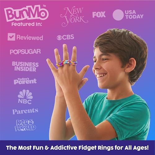 Image of BUNMO Magnetic Fidget Rings 9pk - Cool Fidgets for Teens, Quiet Fidget Toys, Fidget Toys Adults, Maximum Strength 8 N50 Magnets, Learn Cool Tricks, Teen Gifts, Fidgets for Kids 8-12, 3 Unique Colors