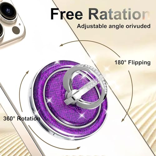 Magnetic Phone Ring for MagSafe,Phone Grip Kickstand,Finger Ring Holder Stand Compatible with iPhone 17 16 15 14 13 12 Pro Max Plus and Phone Case - Purple Glitter - image 3