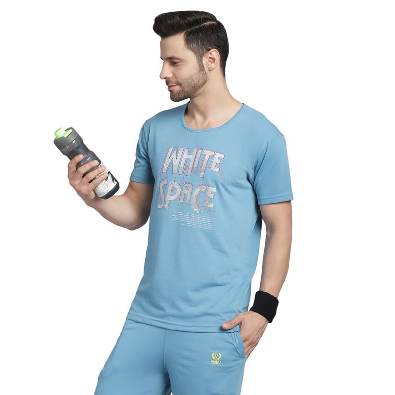 Image of VIMAL JONNEY White Cotton Printed CO-ORD Set Tracksuit for Men-T PRT 23 WHT D10 WHT. 02-P