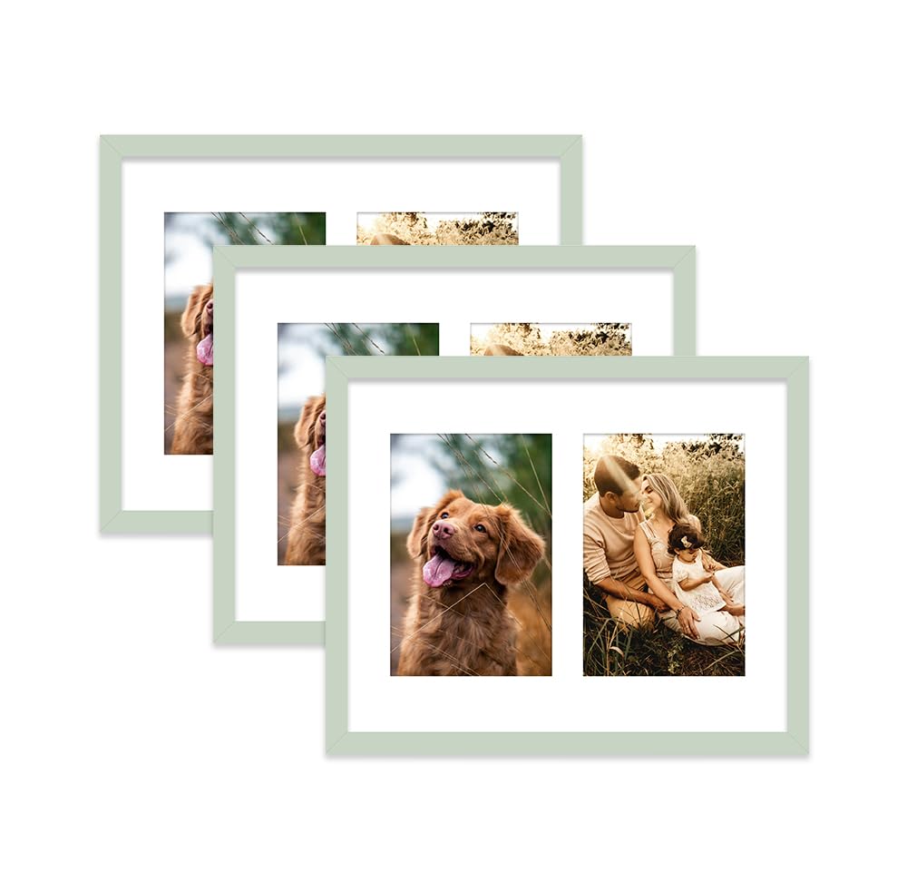 Mint Green Multi Photo Frame - Holds 2 x 6x4 Pictures, Family Collage Picture Frame for Wall Display, 10x8 Frame size, Set of 3