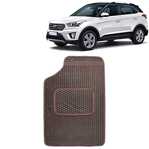 Image of Kingsway Dotted Design Car Floor Foot Mats Universal Fit for Hyundai Creta, Model Year : 2015-2017, Water and Dustproof, Color Brown, Set of 5 Pieces