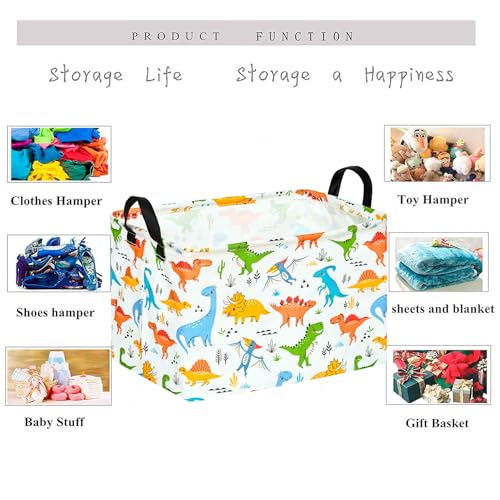Image of Dinosaur Patter Gift Storage Basket Rectangle Storage Organizer for Nursery Hamper Home Bedroom Laundry Hamper Shelf Baskets.
