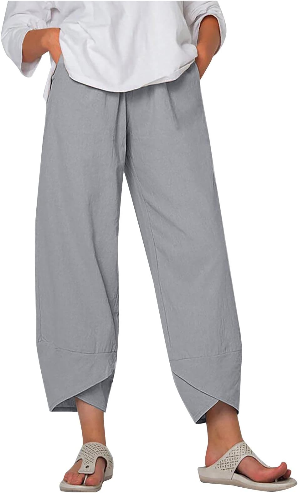 Eaktool Wide Linen Pants for Women, Women's Summer Fashion Cotton Pants Baggy Casual Pants Ladies Casual Fashion, S-5XL