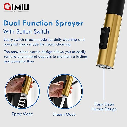 Gimili Black And Gold Touchless Kitchen Faucet With Pull Down Sprayer, High Arc Single Handle Motion Sensor Smart Activated Hands-Free Kitchen Sink Faucet #TOP3
