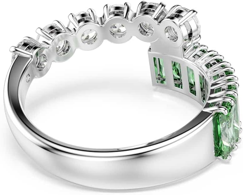 Swarovski Matrix Ring, Mixed Cuts, Green Crystals, Rhodium Finish