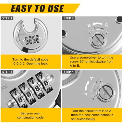 Image of DAYGOS 4 Digit Combination Disc Padlock with Hardened Steel Keyless Heavy Duty Combo Lock for Sheds,Fence,Storage Unit,Trailer,Moving Cube(3 /8-in Shackle)