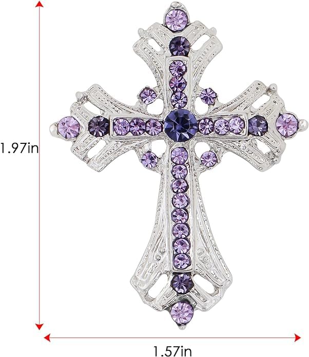 Image of Cross brooches and pins for women Sparkling Aquamarine Clear Crystal Rhinestones Holy Cross Christian Religious Jewelry